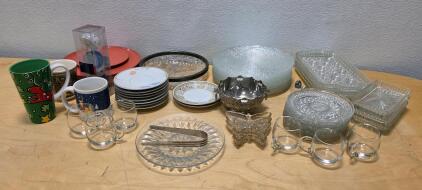 Large Assorted Dinnerware Lot &ndash; ~37 Pieces, Glassware, Ceramic Plates, Mugs, Bowls, Accessories