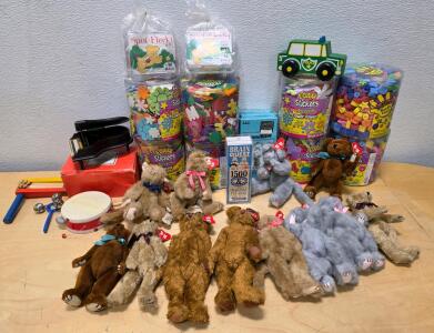 Mixed Lot 1990s TY Beanie Babies, Foam Stickers, Brain Quest, Manipulatives & Classroom Supplies