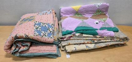 Handmade Vintage Patchwork Quilts, Multicolor, 64x94, 80x66 (Damaged), 64x76, Cotton