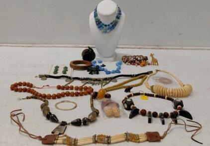 Assorted Ethnic Beaded Necklaces & Bracelets Lot &ndash; 17-20 Pieces, Mixed Materials