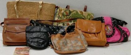Pink & Black Fleur-de-lis Tote + Brown Embroidered Hobo Bag, Pre-owned