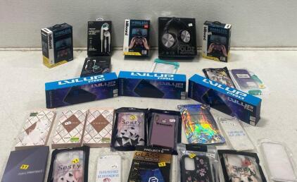 Bulk Lot Billboard Game Controllers, LED Mousepads, COBY Headphones, iHip Earphones, Phone Cases