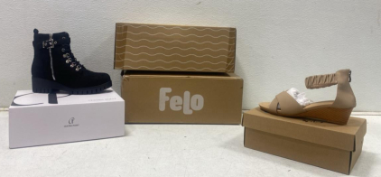 Centro Point Black Ankle Boots Size 9 & Beige Wedge Sandals Size 40/250 Women&rsquo;s &ndash; Boxed, New Condition