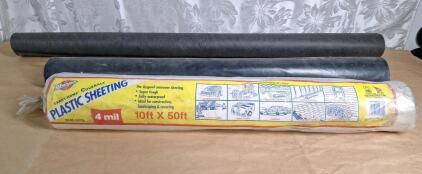 (1) 10 x 50 Foot Roll Of 4mil Plastic Sheeting, (1) 76"W Partial Roll Of Black Plastic Sheeting & (1) 48"W Partial Roll Of Landscape Fabric
