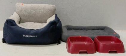 BurgeonNest Dog Car Booster Seat, Plush Bed Mat, and 2 Food Bowls Set for Small Dogs