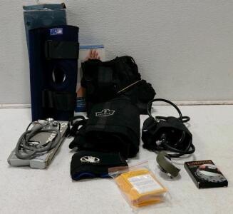 Large Lot Orthopedic Braces XX-Large, Stethoscope, BP Cuff, Ref Cards, Mixed Brands