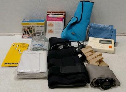Omron Manual Blood Pressure Monitor, Magstep Insoles, Therapy Book & Supports Lot