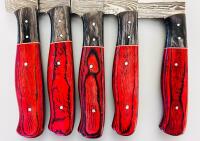 5-Piece Damascus Steel Kitchen Knife Set With Red/Black Wood Handles And Leather Roll - 3