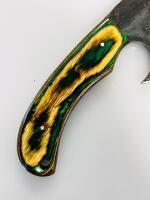 Hand-Forged Chef Cleaver Knife, High Carbon Steel Blade, Green Laminated Wood Handle, Leather Sheath - 4