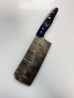 Handmade Damascus Steel Cleaver Knife, Resin & Wood Handle, Leather Sheath, Mosaic Pin - 2