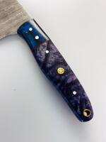 Handmade Damascus Steel Cleaver Knife, Resin & Wood Handle, Leather Sheath, Mosaic Pin - 4