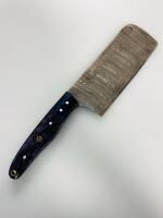 Handmade Damascus Steel Cleaver Knife, Resin & Wood Handle, Leather Sheath, Mosaic Pin - 5