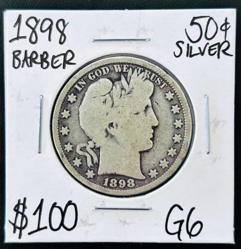 1898 Barber Silver Half Dollar, G6 Grade, Philadelphia Mint, 90% Silver, Charles E. Barber