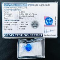 5.90 Ct Natural Tanzanite, Cushion Cut, Excellent Grade, AGSL Certified