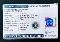 5.90 Ct Natural Tanzanite, Cushion Cut, Excellent Grade, AGSL Certified - 2