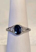 Sterling Silver Ring (2.76), 1.38 ct Oval Blue Sapphire, 0.13 ct Diamonds, Size 7, K21E3