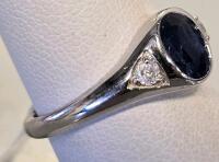 Sterling Silver Ring (2.76), 1.38 ct Oval Blue Sapphire, 0.13 ct Diamonds, Size 7, K21E3 - 2