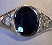 Sterling Silver Ring (2.76), 1.38 ct Oval Blue Sapphire, 0.13 ct Diamonds, Size 7, K21E3 - 4