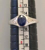 Sterling Silver Ring (2.76), 1.38 ct Oval Blue Sapphire, 0.13 ct Diamonds, Size 7, K21E3 - 7