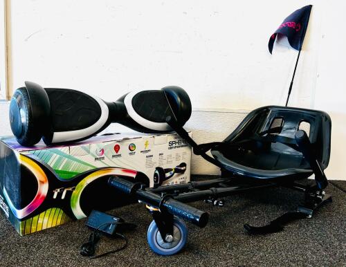 Jetson Sphere Hoverboard 6.5" Wheels, 10 Mile Range, 10 MPH, LED Lights, Kart Attachment & Charger (Tested And Works Great)