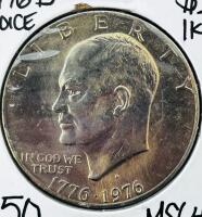 1976-D Eisenhower Bicentennial Dollar, MS64+ Grade, Denver Mint, Liberty Bell/Moon Reverse - 2