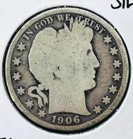 1906-D Barber Half Dollar 50&cent;, Denver Mint, 90% Silver, Circulated U.S. Coin - 2