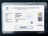 4.00 Ct Round Brilliant Diamond, D Color, VVS1 Clarity, Excellent Cut, GOGTL Certified - 2