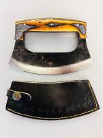 Ulu Knife with 6" Stainless Steel Blade and Wooden Handle, Includes Leather Sheath