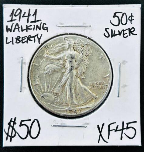 1941 Walking Liberty Half Dollar, 90% Silver, XF45 Extra Fine, 50 Cent US Coin