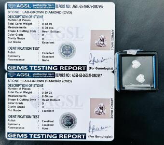Pair Of 0.90 Ct Heart Brilliant Lab-Grown Diamonds (CVD) D/IF, AGSL Certified, 6.00MM Loose Stones