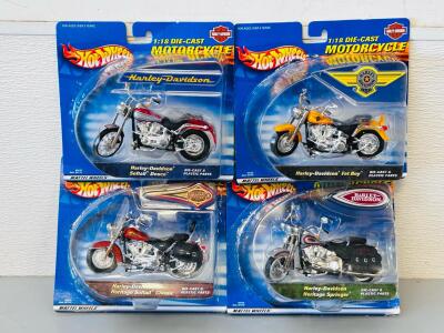 (4) Collectible Hot Wheels 1:18 Harley-Davidson Heritage Springer Die-Cast Model Motorcycles