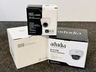 (2) Adividia Dome and Eyeball Security Cameras (2 and 3 Megapixel) and (1) HD 5 Megapixel IP67 Weather Resistant Camera, Please Inspect