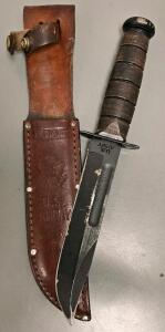 KA-BAR U.S. Army Fighting Knife with Original Leather Sheath, 7" Blade, Stacked Leather Handle