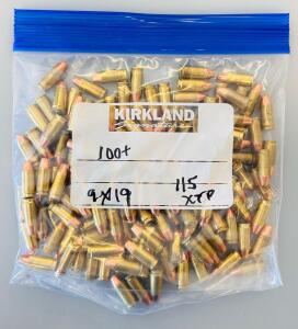 Resealable Bag With Mixed 9MM Luger 115Gr XTP JHP Ammunition, Brass Cases (Approximately 80-100 Rounds)