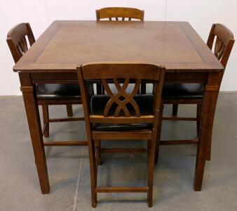 Counter Height Dining Table Set With 4 Chairs, Wood, Square, Brown Finish 46"x46"x36"