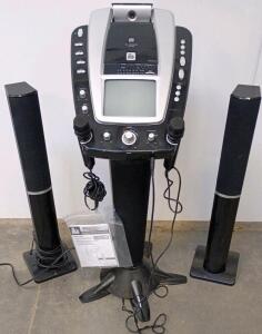 Singing Machine STVG-1009 Pedestal Karaoke System, 7" CRT Monitor, 2 Mics, Dual Tower Speakers