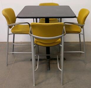 Commercial Bar Height Table And 4 Chair Set &ndash; Black Table, Yellow Upholstered Stools