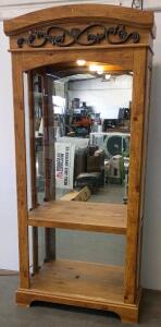 Double Curio Display Cabinet, Model C219-36, Pine Finish, Interior Lighting, Mirrored Back, 3 Glass Shelves 79"x36"x14"