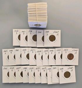 Lincoln Wheat Cent Collection, 1941&ndash;1958, 50 Coins, D/S/No Mint Marks