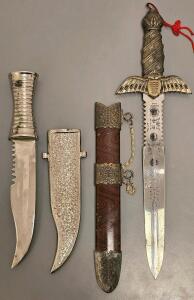 Pair of Decorative Stainless Steel Daggers with Ornate Scabbards (China, Contemporary)
