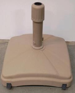 100lb Square Resin Patio Umbrella Base, Beige, 20"x20", Fillable, With Adjustable Knob And Wheels (Filled With Bricks And Sand)