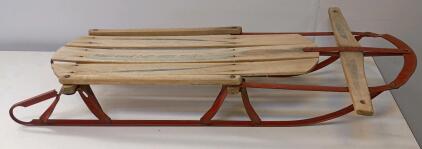 Vintage Flexible Flyer Wooden & Steel Sled &ndash; " Classic Steerable Snow Sled, 43" Long