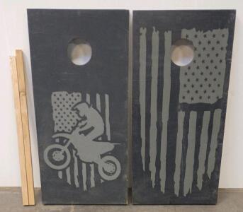Custom Motocross American Flag Cornhole Boards, Regulation Size 48"x24", Set of 2
