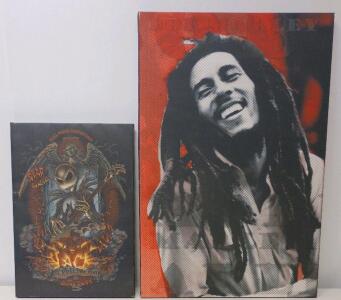 Large Bob Marley Canvas Art Print 36"x24" & Jack Skellington Framed Print 24"x16" Set