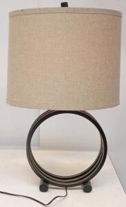 Modern Geometric Metal Table Lamps with Fabric Shades, 24" Height, Oil-Rubbed Bronze Finish