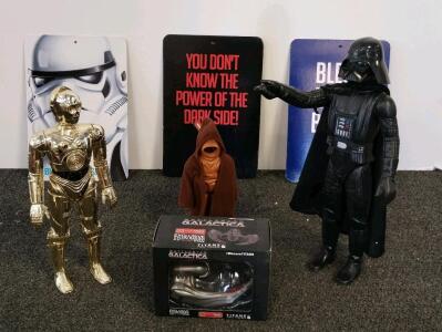 Vintage Star Wars 12&rdquo; Kenner Figures, Battlestar Galactica TITANS Cylon Raider, Star Wars Signs Double Sided