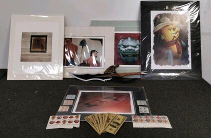 US Mint Stamp Blocks 13c-24c With Plate Numbers + Novelty $100,000 Bills, Idaho Photography Prints, And More