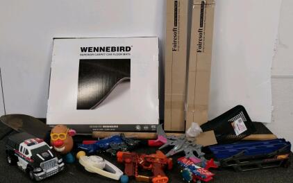 Shovels, Boxed Window Shades, Floor Mats & Assorted Toys
