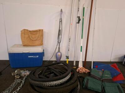 Coleman PolyLite 54 Cooler, Stearns L/XL Life Vest, Shark Steam Mop, 26" Bike Tires, Chains