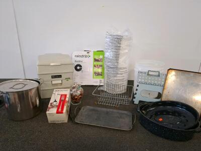 Sears Pak-A-Potti 6000 Portable Toilet, Various Dishes, Roasting Pan, Large Pot, Silverware, Step Stool, And More